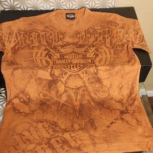 Harley-Davidson Orange Short Sleeve Tee with Tonal Pattern